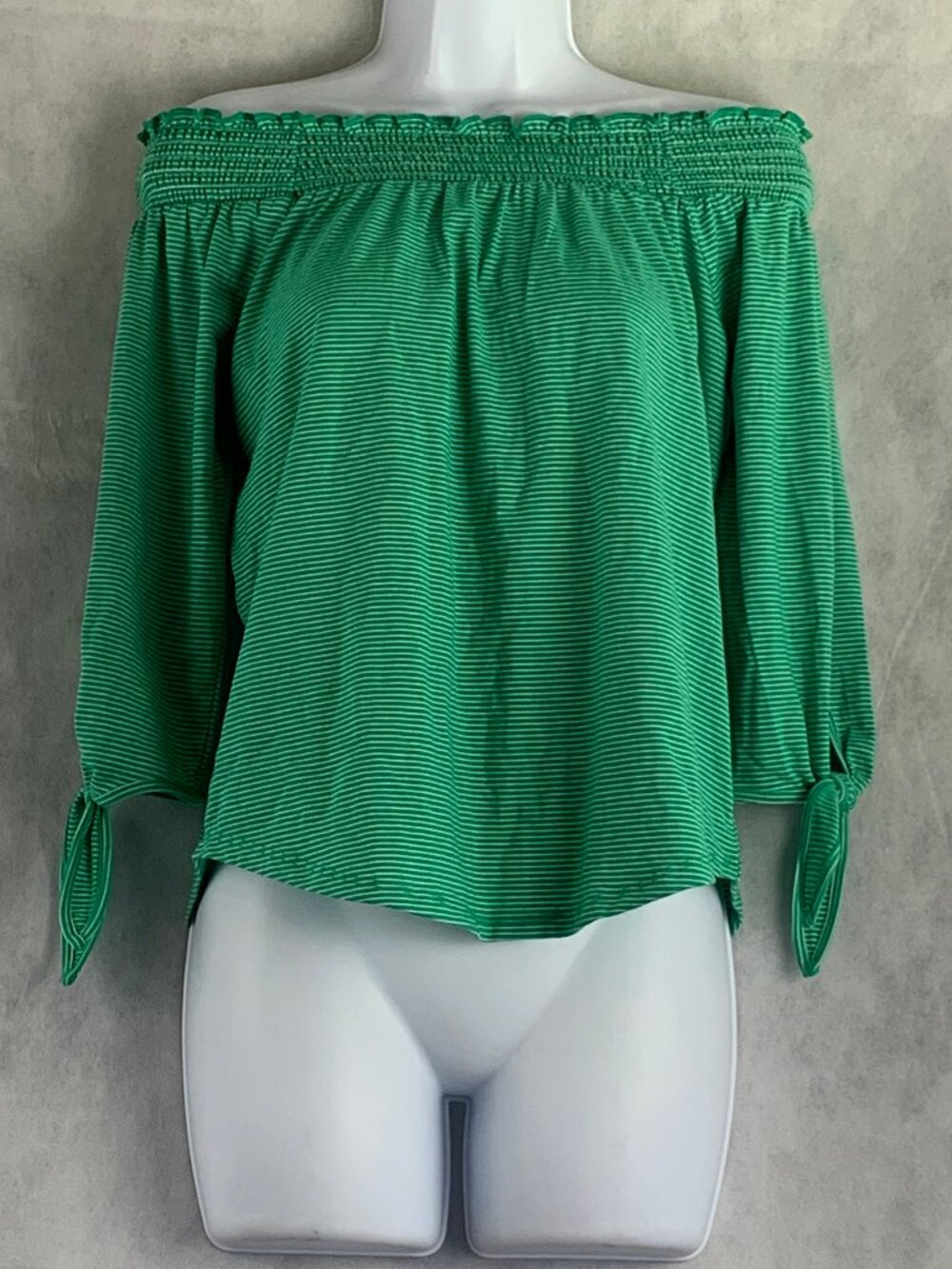 Maison Jules Women's Off-The-Shoulder 3/4-Sleeve Knit Top, Green Stripe, XS